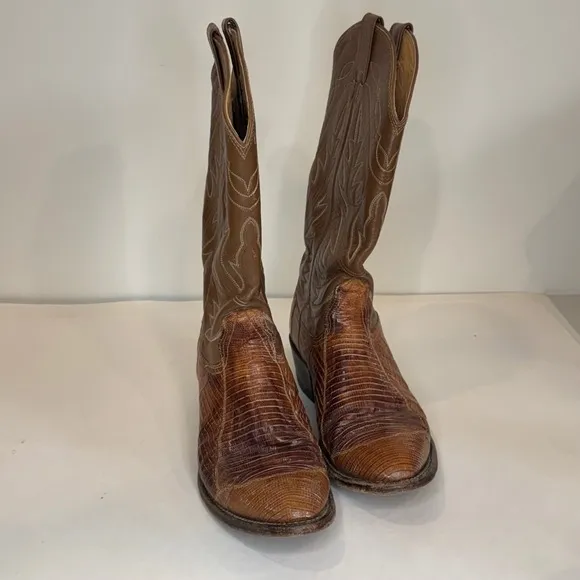 Vintage Mens Nocona Cowboy Boots 10D Exotic Lizard Western Rodeo Leather TX USA
