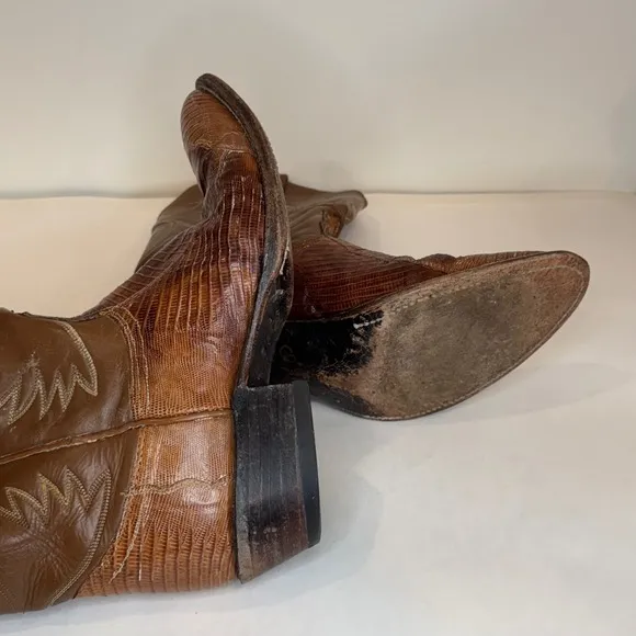 Vintage Mens Nocona Cowboy Boots 10D Exotic Lizard Western Rodeo Leather TX USA