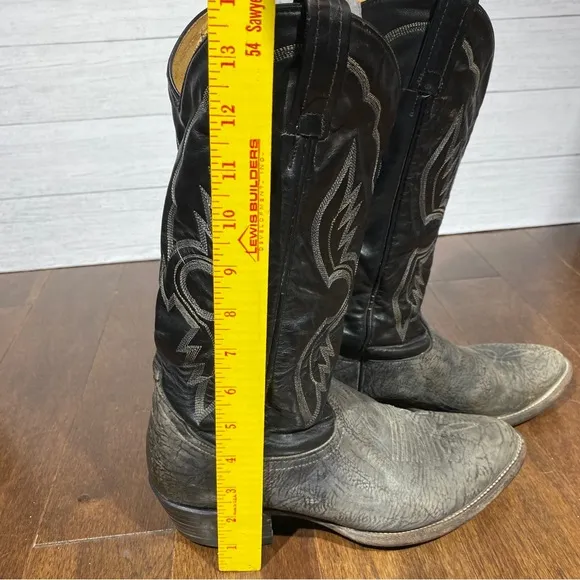 vintage Men’s Tony Lama Cowboy Boots leather 7.5 D, 2 tone black gray texture