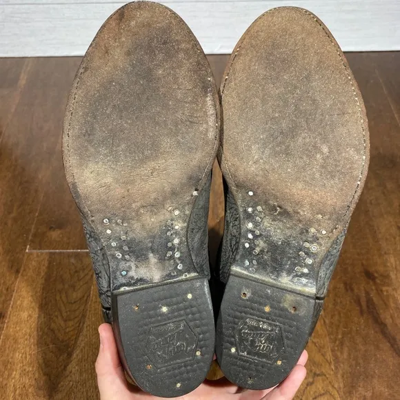 vintage Men’s Tony Lama Cowboy Boots leather 7.5 D, 2 tone black gray texture