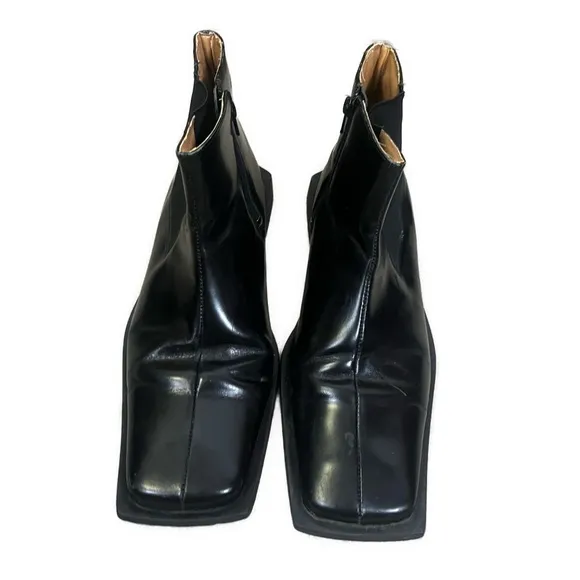 Vintage Men’s Western Square Toe Black Patent Leather Side Zip Moto Boots- 10.5