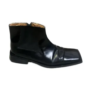 Vintage Men’s Western Square Toe Black Patent Leather Side Zip Moto Boots- 10.5