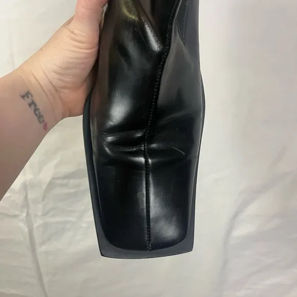 Vintage Men’s Western Square Toe Black Patent Leather Side Zip Moto Boots- 10.5