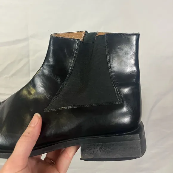 Vintage Men’s Western Square Toe Black Patent Leather Side Zip Moto Boots- 10.5