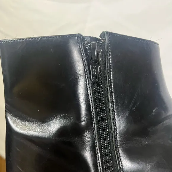 Vintage Men’s Western Square Toe Black Patent Leather Side Zip Moto Boots- 10.5