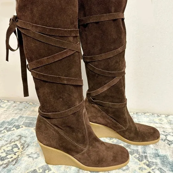Vintage Michael Kors Brown Suede Tie Up‎ Knee Boots - 8.5