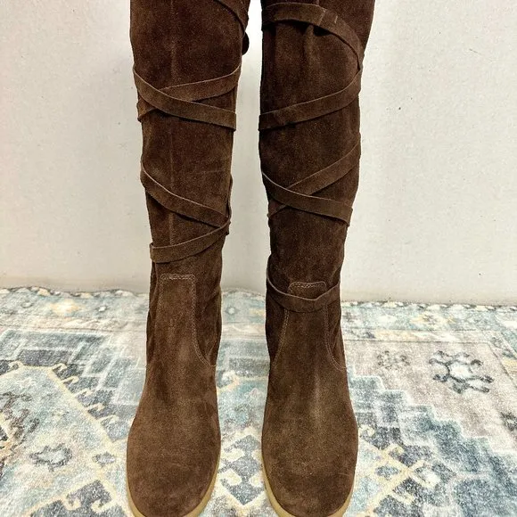 Vintage Michael Kors Brown Suede Tie Up‎ Knee Boots - 8.5