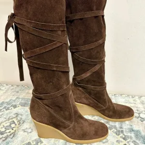 Vintage Michael Kors Brown Suede Tie Up‎ Knee Boots - 8.5