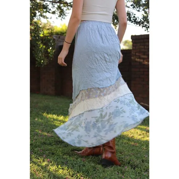Vintage Multi Patterned/Material 70s Prarie style Skirt Medium