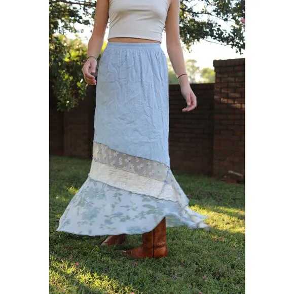 Vintage Multi Patterned/Material 70s Prarie style Skirt Medium