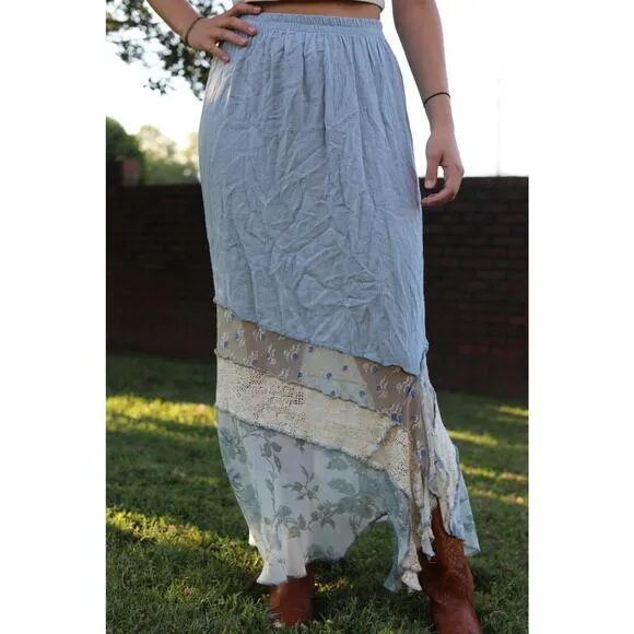 Vintage Multi Patterned/Material 70s Prarie style Skirt Medium