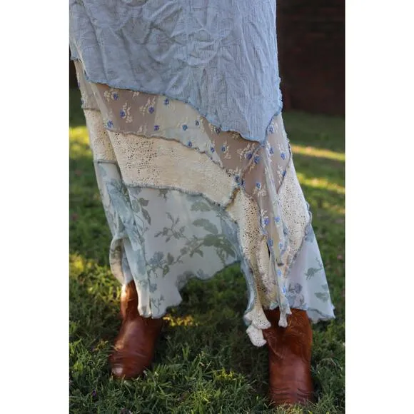 Vintage Multi Patterned/Material 70s Prarie style Skirt Medium