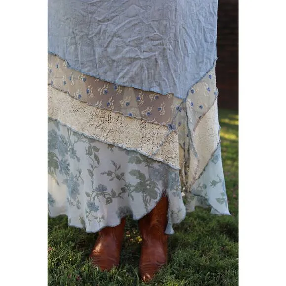 Vintage Multi Patterned/Material 70s Prarie style Skirt Medium