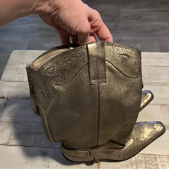 Vintage Nine West Gold Metallic Crackle Cowgirl Boots Size 8