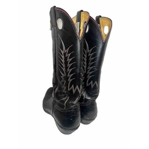 VINTAGE Nocona 13&quot; Cowboy Boots Black Leather 11D 4117B Western Deep Grain