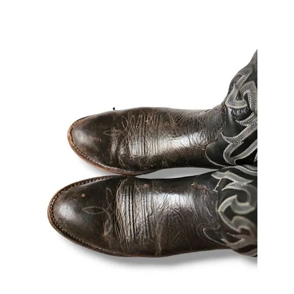 Vintage Nocona black leather cowboy boot mens sz 9.5 western country southern
