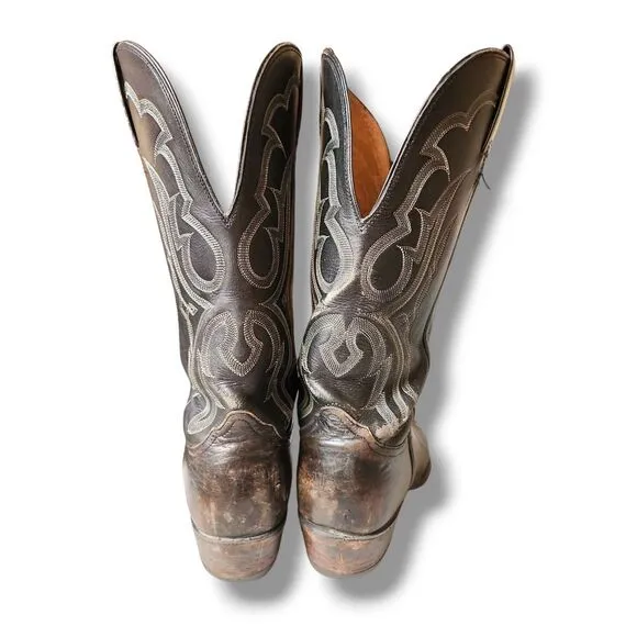 Vintage Nocona black leather cowboy boot mens sz 9.5 western country southern