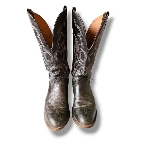 Vintage Nocona black leather cowboy boot mens sz 9.5 western country southern