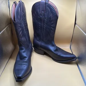 Vintage Nocona Black Leather Western Cowboy Boots Sz 7.5 Dark Brown Style NL1113