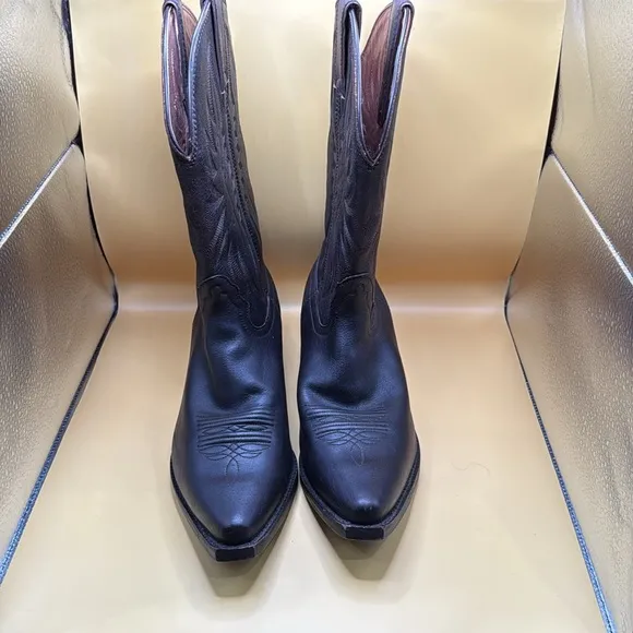 Vintage Nocona Black Leather Western Cowboy Boots Sz 7.5 Dark Brown Style NL1113