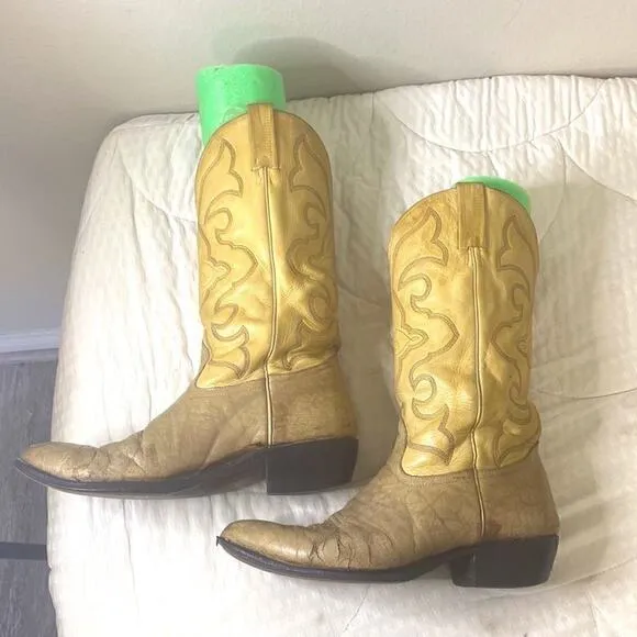 Vintage Nocona Cowboy Boots cream Leather Size 9 1/2 EE. See Video
