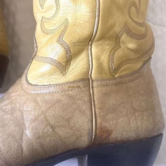 Vintage Nocona Cowboy Boots cream Leather Size 9 1/2 EE. See Video