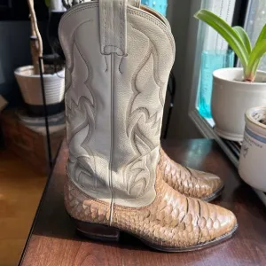 Vintage NOCONA PYTHON COWBOY BOOTS MEN'S SIZE 8.5 cream