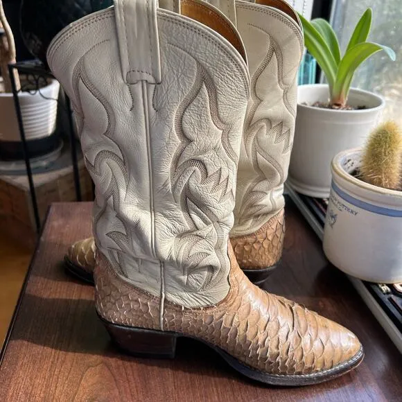 Vintage NOCONA PYTHON COWBOY BOOTS MEN'S SIZE 8.5 cream