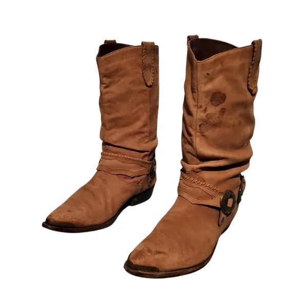 Vintage Paolo Fellicce Brown Leather Cowboy Western Harness Boots Men's 10.5D
