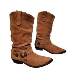 Vintage Paolo Fellicce Brown Leather Cowboy Western Harness Boots Men's 10.5D