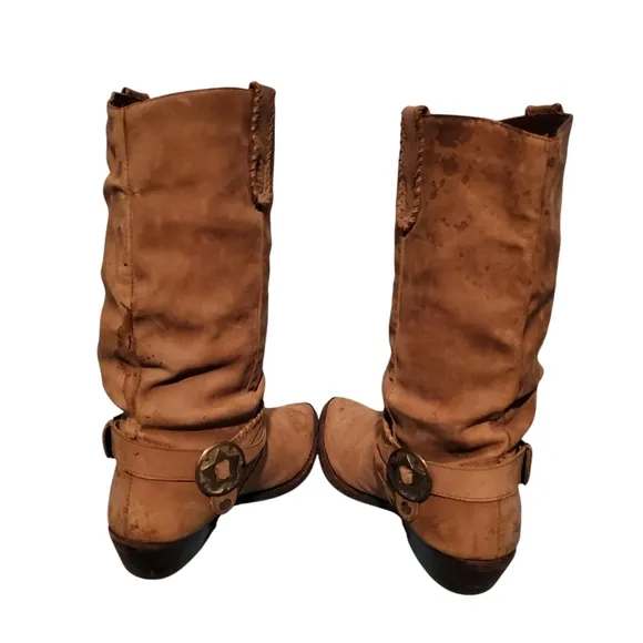Vintage Paolo Fellicce Brown Leather Cowboy Western Harness Boots Men's 10.5D