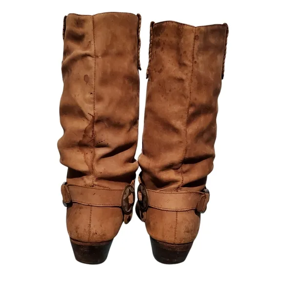 Vintage Paolo Fellicce Brown Leather Cowboy Western Harness Boots Men's 10.5D