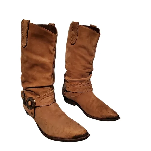 Vintage Paolo Fellicce Brown Leather Cowboy Western Harness Boots Men's 10.5D