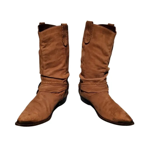 Vintage Paolo Fellicce Brown Leather Cowboy Western Harness Boots Men's 10.5D