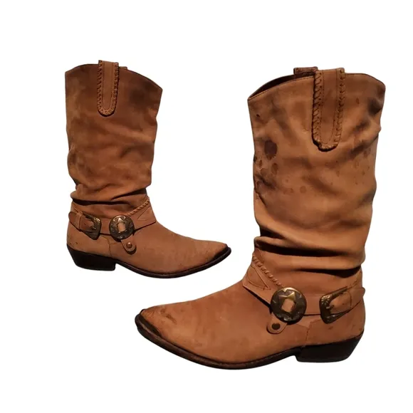 Vintage Paolo Fellicce Brown Leather Cowboy Western Harness Boots Men's 10.5D