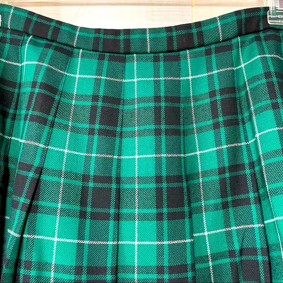 Vintage Pendleton Green Black Plaid Wool Pleated Skirt VTG Size 18 Tartan Midi L