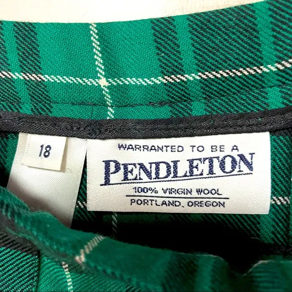 Vintage Pendleton Green Black Plaid Wool Pleated Skirt VTG Size 18 Tartan Midi L
