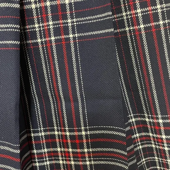 Vintage Pendleton Navy   Red Pleated Plaid Skirt Sz 14P 100% Virgin Wool A Line