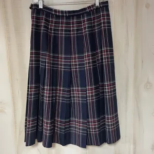 Vintage Pendleton Navy   Red Pleated Plaid Skirt Sz 14P 100% Virgin Wool A Line