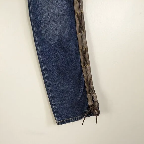 Vintage Polo Ralph Lauren Jeans Y2K Flare Boot Lace Up Western Low Rise Blue 8