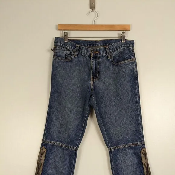 Vintage Polo Ralph Lauren Jeans Y2K Flare Boot Lace Up Western Low Rise Blue 8