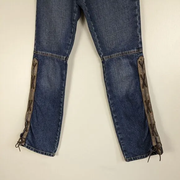 Vintage Polo Ralph Lauren Jeans Y2K Flare Boot Lace Up Western Low Rise Blue 8