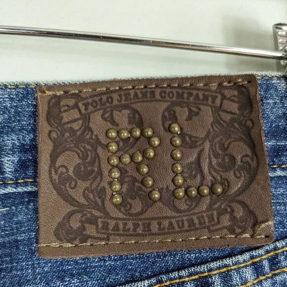 Vintage Polo Ralph Lauren Jeans Y2K Flare Boot Lace Up Western Low Rise Blue 8