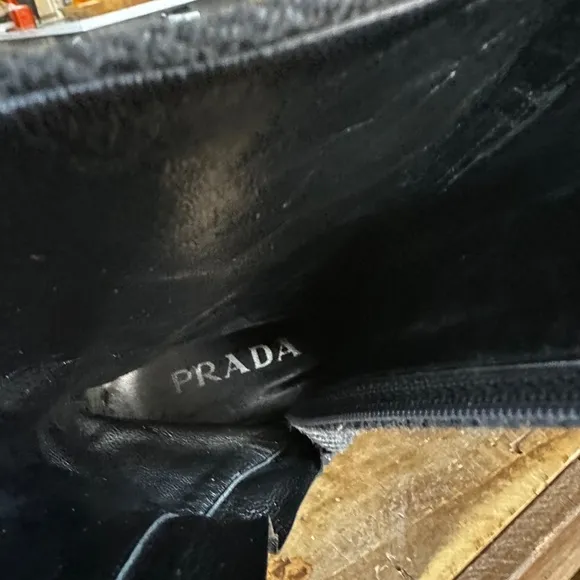 Vintage Prada gray wool boots.