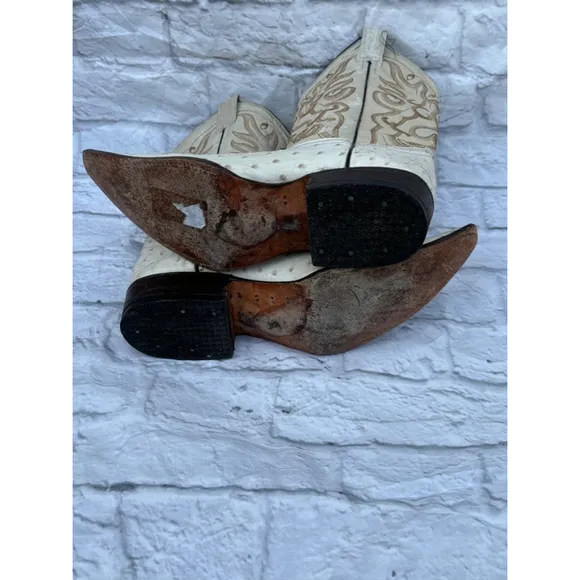 Vintage Revolution Boots Western Cowboy Boots White Brown Size 25.5