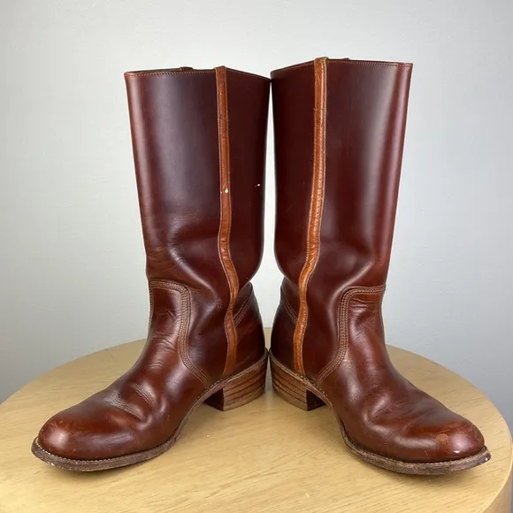 Vintage Riding Western Boot Men's 11 Round Toe Leather Cowboy Biker Moto