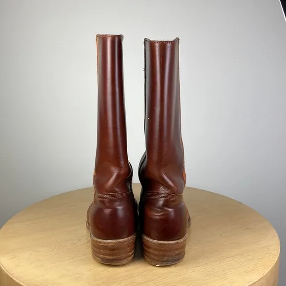 Vintage Riding Western Boot Men's 11 Round Toe Leather Cowboy Biker Moto