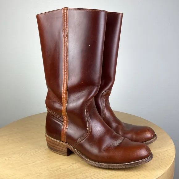 Vintage Riding Western Boot Men's 11 Round Toe Leather Cowboy Biker Moto