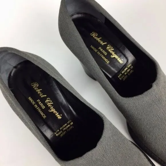 Vintage Robert Clergerie Womens Gray Fabric Shootie Pumps Block Heel size 9