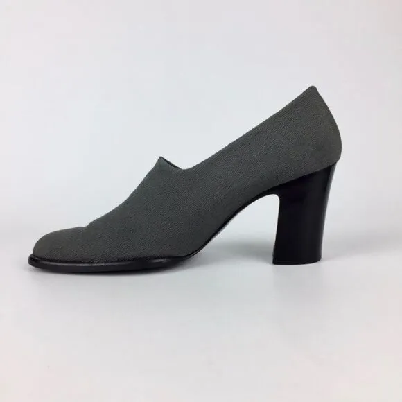 Vintage Robert Clergerie Womens Gray Fabric Shootie Pumps Block Heel size 9
